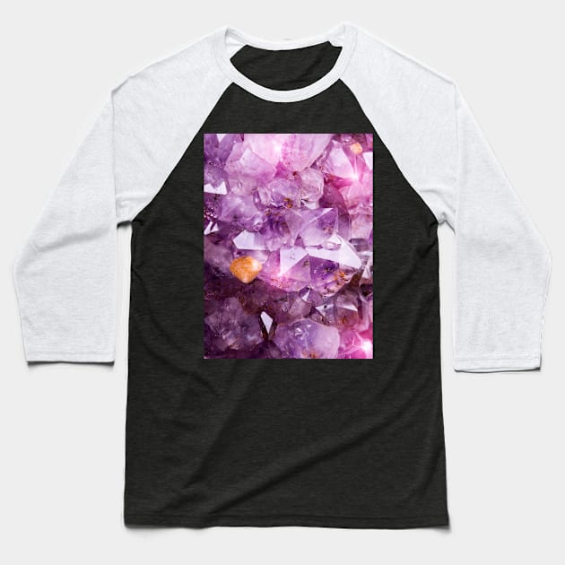 Purple Amethyst Crystal Print Baseball T-Shirt by NewburyBoutique